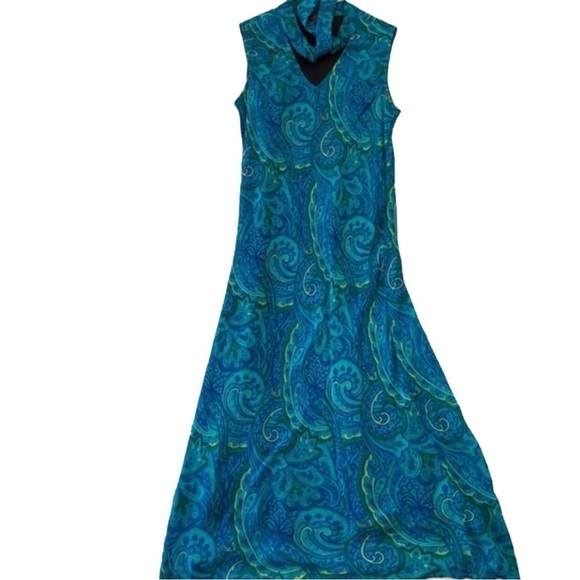 Triangle Bow tie detail maxi dress sleeveless cerulean blue pattern size  12 - Picture 1 of 14
